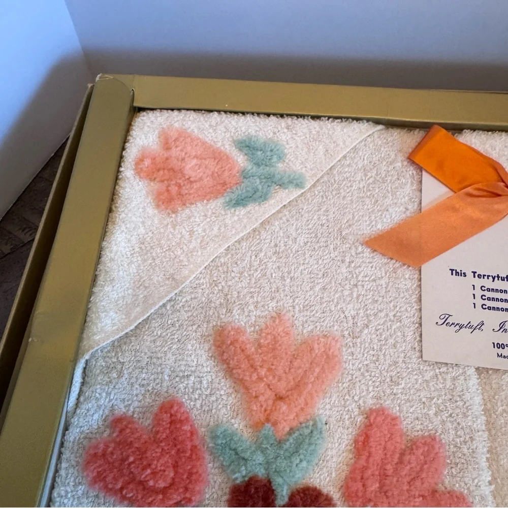 Vintage Terrytuft Cannon Bath Towel Wash Hand‎ Towel Set Floral Chenille New